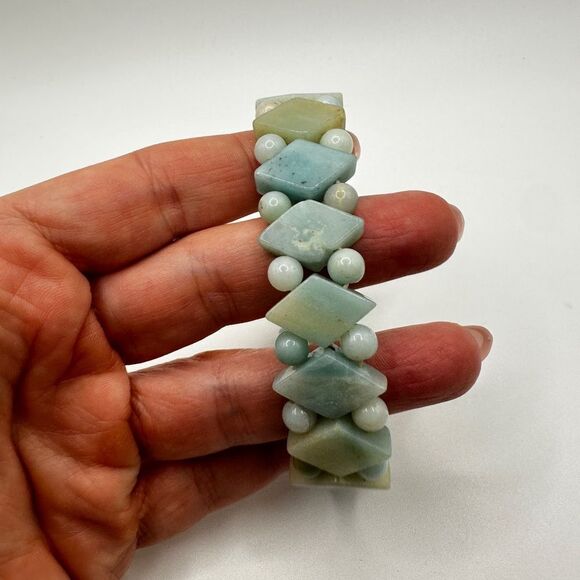 Amazonite stone diamond pattern stretchy bracelet! - Picture 2 of 8